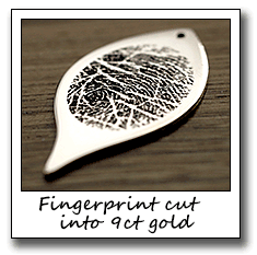 Fingerprint laser engraved onto 9ct gold